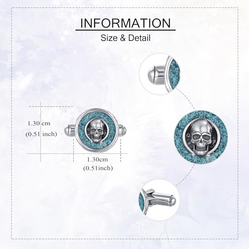 Mancuernillas Calavera Plata Esterlina 925 y Turquesa miniatura 4