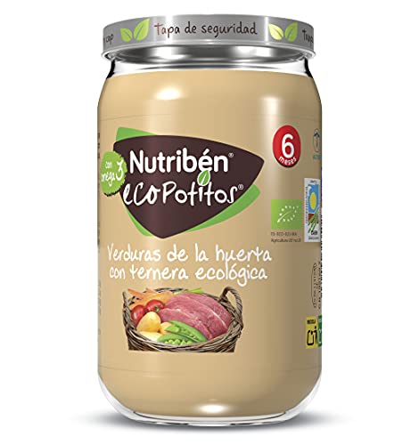 Nutribén Pack de 18 EcoPotitos De Verduras de la Huerta con Ternera - Ingredientes ecológicos- Desde Los 6 Meses (18x235 gr.)