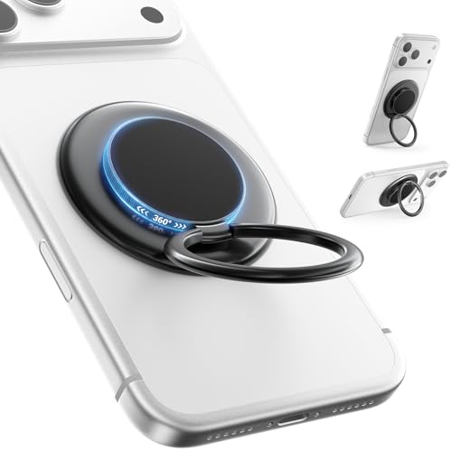 Image of SUPERONE Double-Sided MagSafe Phone Grip, Adjustable Magnetic Ring Stand | Removable Magsafe Accessories Phone Ring Holder and Kickstand, Compatible with iPhone 17-12 Series and MagSafe Case - Black