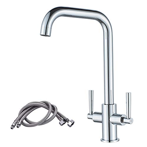 Luckyhome Kitchen Mixer Taps,Monobloc Dual Lever Chrome Bras