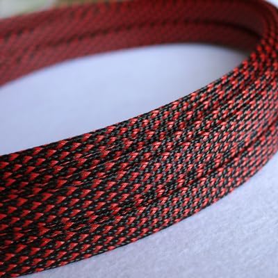 12 colors 4mm 6mm 8mm PET braided tube hose cable harness nylon mesh sheath extended three woven encrypted protection sleeve - (Color: Black-Red, Inside Diameter: 50M-6mm)