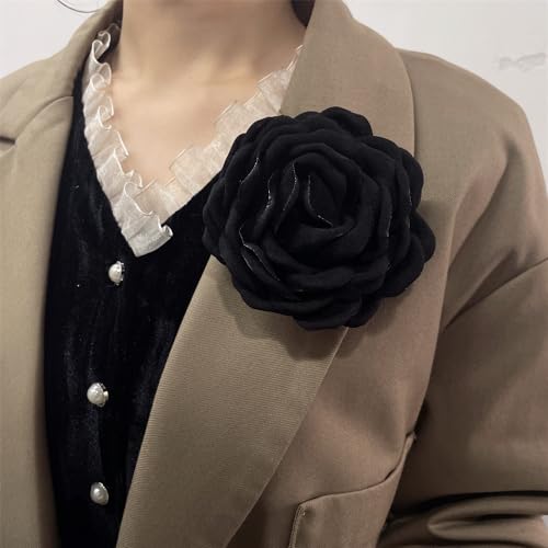 Image of Dainty Fabric Peony Flower Brooches Pin Delicate Camellia Flower Brooch Classic for Women Wedding Party Dance Banquet Elegant Lapel Pins Dress Suit Ceremony Clothes Accessories Jewelry Gifts 100mm