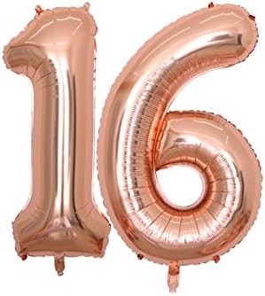 BALBALONAR 40 inch Jumbo 16th Rose Gold Foil Balloons for Birthday Party Supplies,Anniversary Events Decorations and Graduation Decorations (ROSE16)