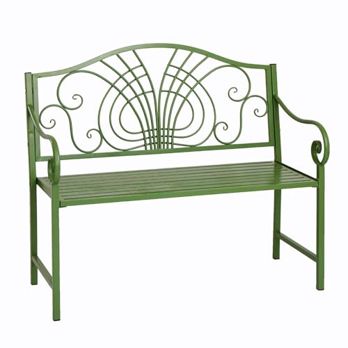 Green Metal Outdoor Bench with Curved Backrest, Durable Garden Patio Bench for Yard, Park, Deck