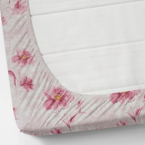 Image of NHD HOME Premium Microfiber Elastic Fitted Bedsheets with 1 King Size Pillow Covers | Single Mattress Bed with All Around Elastic 200 TC Supersoft | Size - 72 x 36 +6 inches | Pink Bloom