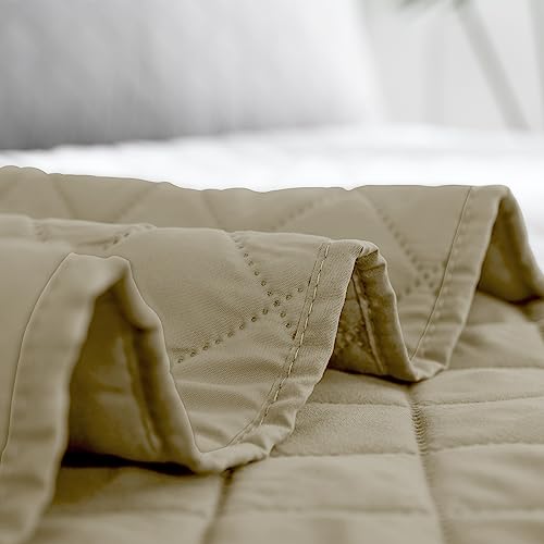 Juego de edredón reversible matrimonial microfibra beige y gris con 2 fundas 7