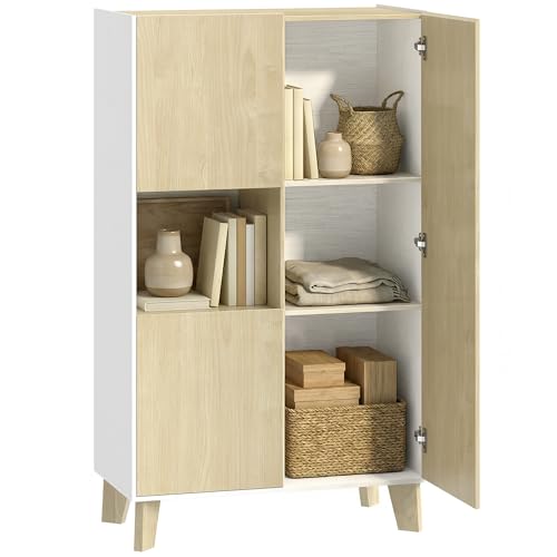HOMCOM Buffet Salon, Meuble de Rangement à 6 Compartiments et Portes à Fermeture amortie, Style Moderne, Buffet Salle à Manger et Cuisine, 80 x 40 x 135 cm,...
