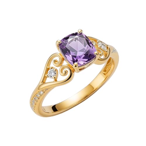 FYBIOD 10K 14K 18K Gold 2CT Cushion Cut Amethyst Ring for Women Elongated Cushion Natural Amethyst Engagement Wedding Anniversary Ring Birthday Jewelry Gifts for Her Size 4-15