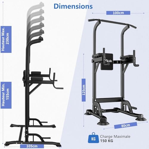 Power Tower Dip Station Équipements de sport avec barre de traction, barres de dip et dos, Station de musculation, Station de fitness, Chaise romaine musculation, Power Rack pour la maison – Image 3