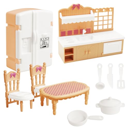10 Pieces Mini Kitchen Set Dollhouse Kitchen Miniature Kitchen Set Doll Mini Kitchen for Kids Doll House Furniture and Accessories Set Mini Dollhouse Furniture 1 12 Scale (Yellow)