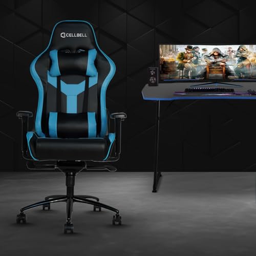 CELLBELL Multi-Functional Ergonomic Transformer Pro Gaming & Computer Chair, Leatherette Chair with Adjustable Neck & Lumbar Pillow, 3D Adjustable Armrests & Heavy Duty Metal Base (Black & Blue) CELLBELL Multi-Functional Ergonomic Transformer Pro Gaming & Computer Chair, Leatherette Chair with Adjustable Neck & Lumbar Pillow, 3D Adjustable Armrests & Heavy Duty Metal Base (Black & Blue)