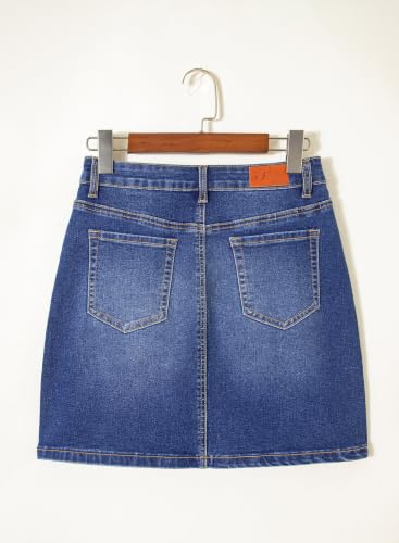 Image of Sidefeel Women's Jean Skirt High Waist Drawstring Stretchy Casual Summer Loose Fit Trendy Mini Denim Skirt with Pockets