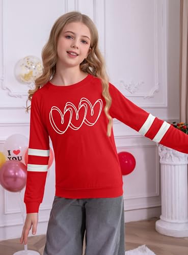 Image of Ithalt Kids Valentine Shirt Girls Valentines Shirts Cute Heart Graphic Long Sleeve Tee Tops 4-14y