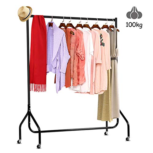 DOSLEEPS Clothes Rails Clothing Rail on Wheels Metal Heavy Duty Carment Hanging Rack Coat Display Stand For Bedroom, Living Room (4ft)