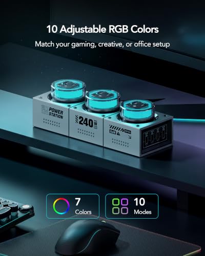 Image of MFish E-Tank 7-in-1 Desktop Charging Station, 240W Max GaN USB-C Charger