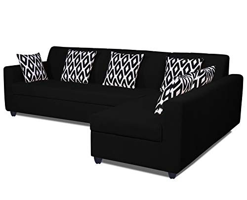 Image of Adorn India Rio HighBack L Shape 6 Seater Sofa Set (Right Hand Side) (Black) (3 Year Warranty)