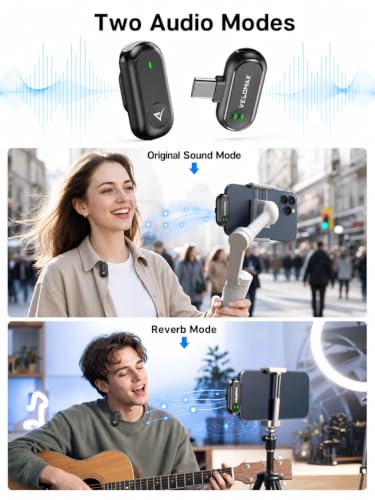 Image of VELOMAX Mini Microphone Mic Wireless for YouTube, Magnetic Mic Wireless for Vlogging Type C Plug & Play Recording Mics for Video Live Streaming 65FT Range Stable Connection for Android /PC /iPad