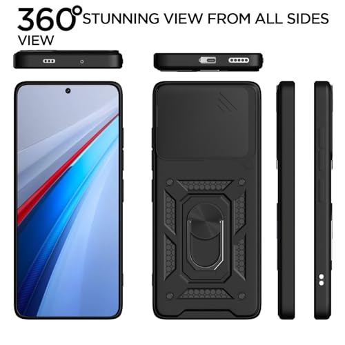 Image of Pikkme Back Cover for iQOO 13 5G | D10 Tough Armor | 360 Protection Case | Sliding Camera Shield Cover & Ring Holder Stand Bumper Case (Black)