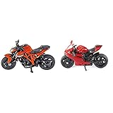 Siku 1384, KTM 1290 Super Duke R Motorrad, Metall/Kunststoff, Orange, Bereifung aus Gummi & 1385 1385-Ducati Panigale 1385, Mehrfarbig