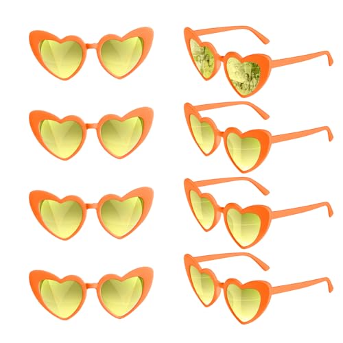 Morcheiong 8/16 Pcs Heart Shaped Sunglasses Bulk Vintage Heart Glasses Bachelorette Party Favors for Women Wedding Bridal (8 Orange Mercury)