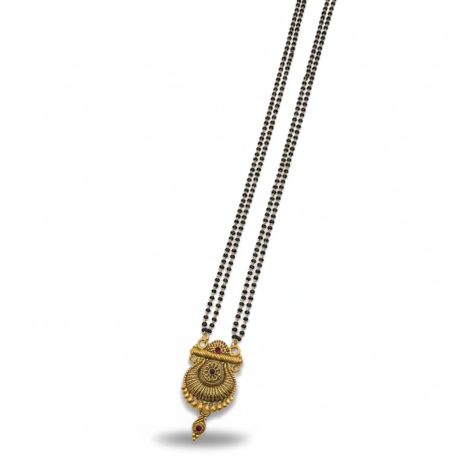 Gold Plated 34 Inch Extra Long Black Bead Lamba Vala Maharashtrian 2 Vati Designe Mani Mangalsutra-image-19