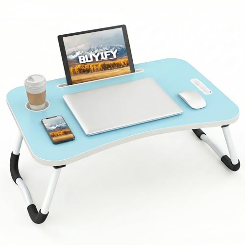 Image of BUYIFY 23 inch Foldable Lap Desk for Laptop Writing w /Cup Holder Blue