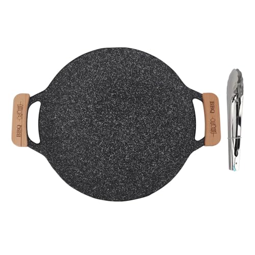 Korean BBQ Grill Pan, Metal Nonstick Grill Barbecue Plate Round Griddle Pan Circular Frying Pan for Outdoor Camping (Extra Large)