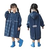[Formemory] レインコート キッズ ポンチョ レインスーツ 子供 女の子 男の子 ランドセル対応 透明窓付き ゴム付きの袖 防風 防水ハイネック 通学 子供用 梅雨対策 携帯ポーチ付き 雨具 3色 (ブルー, XL)