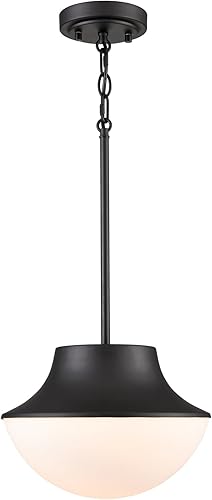 Iluminación colgante de granja de mediados de siglo para cocina, 11.02 pulgadas, color negro mate, luces colgantes para isla de cocina con vidrio de