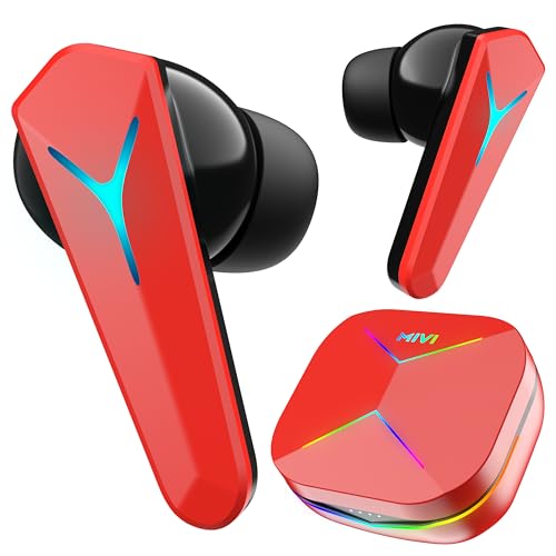 Image of Mivi Commando Q9 Gaming TWS with Aurora Light, Dual RGB,13mm Electro-Dynamic Drivers, 72Hrs Playtime,35MS Low Latency,Type C Charging,Quad Mic ENC, Made in India Gaming Earbuds - Red