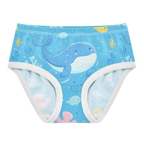 ZZKKO Blue Ocean Whale Fish Girls Underwear Toddler Panties for Girls Comfort Brief Size 2T-8Y