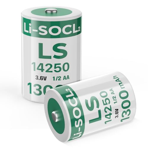 Quzmo 2-Pack LS14250 3.6V 1/2AA 1300mAh Lithium Battery for SAFT Water Meter Electricity Meter Gas, ER14250 Batteries Non-Rechargeable