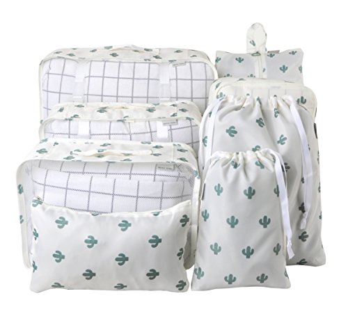 Vercord 8 Pcs Packing Cubes Pods Travel Luggage Suitcase Organizer and Shoes Laundry Bags, Cactus
