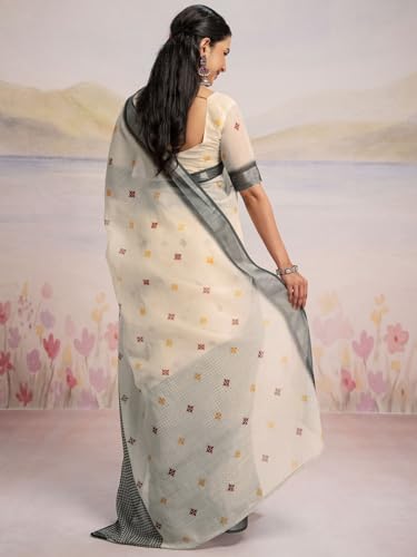 Image of Satrani Women's Linen Printed Ready To Wear Saree with Unstitched Blouse Piece