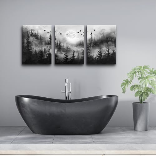 DZRWUBHS Black And White Wall Paintings Wall Art For Living Room Canvas Wall Decor For Bedroom Modern Office Decorations Misty Forest Landscape Abstract Wall Pictures Wall Hanging Room Home Decor