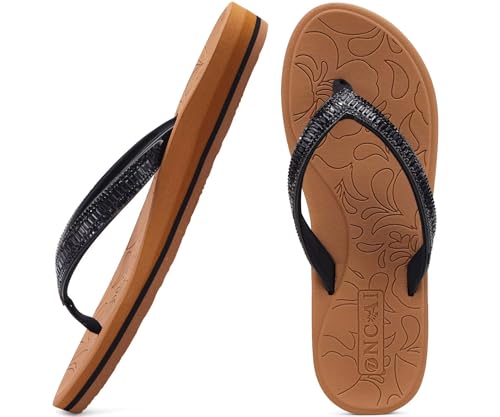 ONCAI Damen Zehentrenner Flip Flops mit Glitter Indoor/Outdoor Sommer Schwimmbad Strand Komfort Strand Plattform Angenehme Sandalen Badelatschen mit Orthopädie Arch Support Größe 36-43 EU