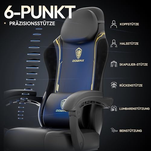 Image of Dowinx Gaming Chair, Office Chair, Gamer Chair, Ergonomic Gamer Chair with Footrest, Massage Gaming Chair, PU Leather, PC Chair, Widened Backrest, 150 kg, Yellow