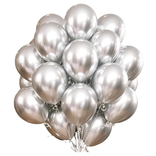 Image of 300 Pcs Metallic Silver Balloons 12 Inch Silver Chrome Balloon for Wedding, Birthday, Baby Shower Party Decorations