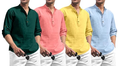 Image of Zombom Combo of Men's Solid Cotton Polyester Blend Full Sleeve Mandarin /Chinese Collor Straight Kurta Shirt (Pack of 4)