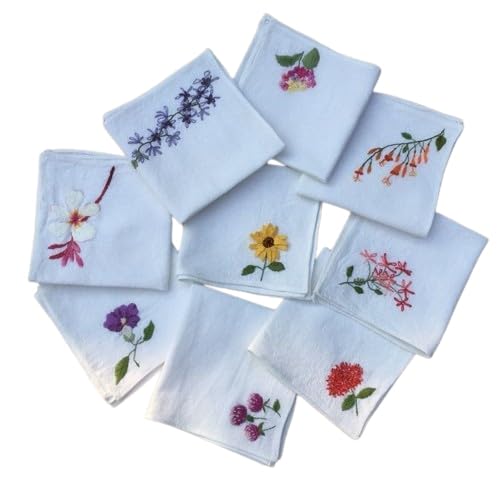 Shree adodhya women hankerchief with beautiful flower embroidery, white colour and cotton handkerchief with embroidery set of 9.-image-20