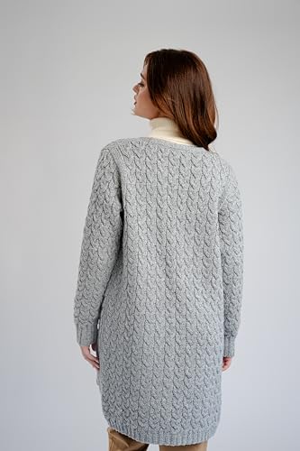 Image of SAOL Aran Coat for Women - Irish Open Front Fisherman Cardigan with Pockets - Merino Wool Made in Ireland