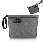 Security Smell Proof Bag with Combination Lock, 13 x 8 Inches Odor Proof Container, Waterproof Lockable Cash Bag with Zipper & Handle,Travel Safe Smell Proof Pouch for Passports Herbs Cards, Grey