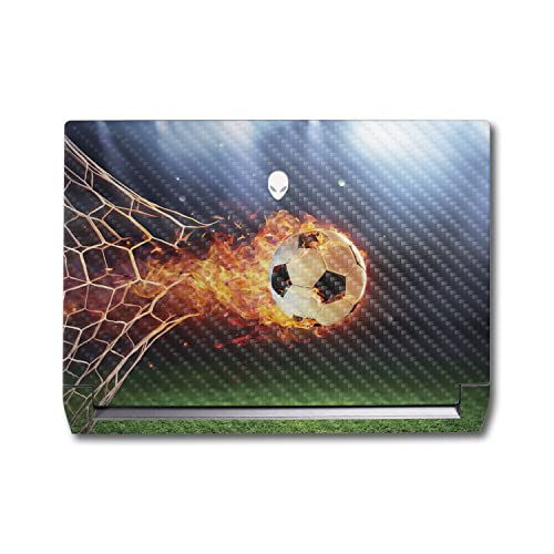 Image of MightySkins Carbon Fiber Skin Compatible with Alienware M17 R5 (2022) Full Wrap Kit - Flaming Soccer Ball | Protective, Durable Textured Carbon Fiber Finish | Easy to Apply | Made in The USA