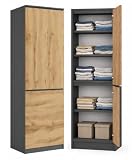 KUBUTKU Mehrzweckschrank Garderobenschrank Kleiderschrank mit 2 Türen und 5 Fächern Universeller Schrank für Büro und Zuhause 180,5x50x40cm (Graphit/Eiche Wotan)