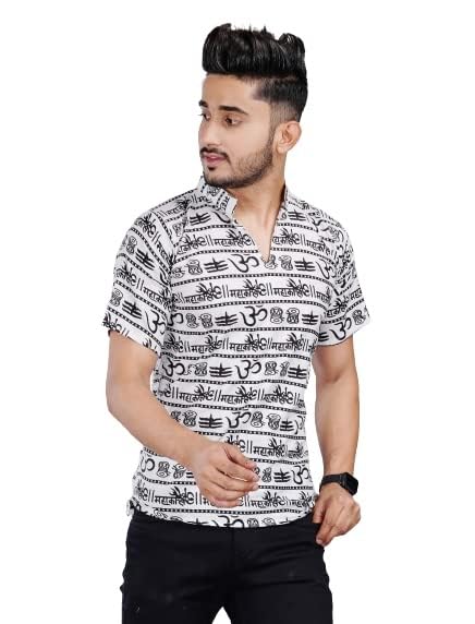 LH - Ladies Haat Cotton Blend Mahakal Printed Kurta for Men | Regular Fit Om Printed Kurta for Boys | Spread Collar Devotional Kurta | Half Sleeve Short Kurta-picture-45