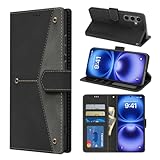 YOLALAHO Galaxy S25 ケース 手帳型 バイカラー 財布型 カード収納 SC-51F / SCG31 カバー 高級レザー スタンド機能 耐衝撃 ギャラクシー s25 スマホケース 全面保護 マグネット内蔵 かわいい おしゃれ (ブラック）