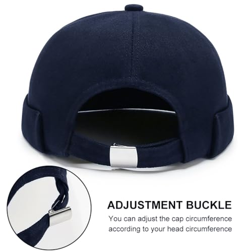 Image of 2 Pcs Mens Brimless Docker Cap Set - Retro Worker Sailor Skull Cap Beanie with Rolled Cuff