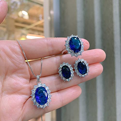 OBCPD Tanzanite Saphir Gemstone Lab Diamond Ring Earrings Pendentif Collier Bijoux de Mariage pour Femmes Ensembles de Bijoux Lady Gift