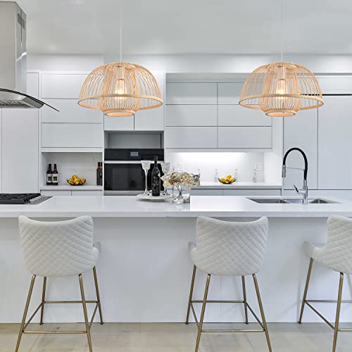 Capslpad Bamboo Rattan Pendant Lights Domed Shape Hanging Light Boho Wicker Light Fixture Handmade Rattan Chandelier for Kitchen Living Room Dining Room Bedroom Restaurant(Beige) - Image 7