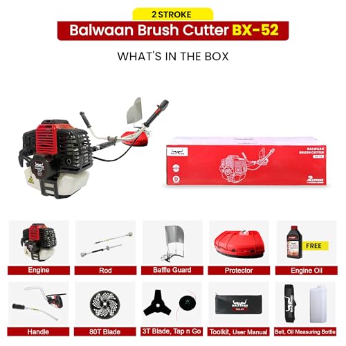 Image of Balwaan Krishi Brush Cutter | 52cc 2 Stroke Side Pack Machine | BX-52 | with Extra Power Torque Engine | 80T & 3T Blade, Tap n Go | Weed Cutter Machine for Agriculture & Gardening